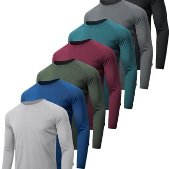 4-7 Pack Long Sleeve Shirts for Men Quick Dry Moisture Wicking Mens Long Sleeve Tee Shirts Workout T Shirts