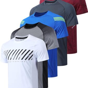 5 Pack Men’s Active Quick Dry Crew Neck T Shirts | Athletic Running Gym Workout Short Sleeve Tee Tops Bulk