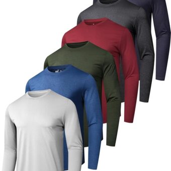 6 Pack Men's Quick Dry Long Sleeve Shirts Moisture Wicking Sun Protection UV UPF SPF Performance T-Shirt for Casual