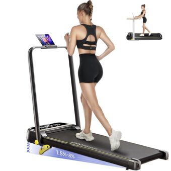 Foldable Treadmill with Incline, Walking Pad with Handle Bar 3 Level Incline, Portable Folding Treadmills for Home/Office 300 Lbs Capacity, Quiet Desk Treadmill with Remote...