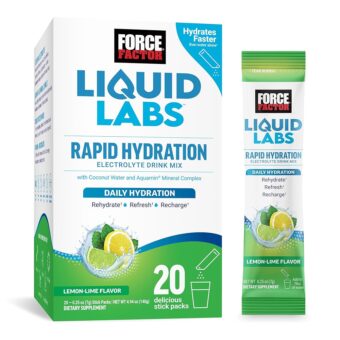 FORCE FACTOR Liquid Labs Electrolytes Powder Packets—Lemon Lime—Hydration Packets to Make Electrolyte Water with 5 Essential Electrolytes, Vitamins, Minerals, and Antioxidants,...