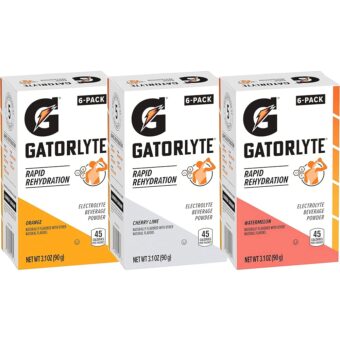 Gatorlyte Rapid Rehydration Electrolyte Beverage, Variety Pack, Lower Sugar, Specialized Blend of 5 Electrolytes, No Artificial Sweeteners or Flavors, 18 pack, 1 pack mixes with...