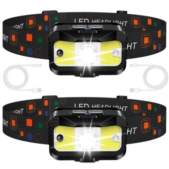 Headlamp Rechargeable,1200 Lumen Ultra Bright LED Head Lamp Flashlight with White Red Light, 2 Pack Motion Sensor Waterproof Headlight, 8 Modes Lights for Outdoor Camping...