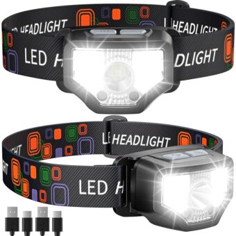 Headlamp Rechargeable 2PCS, 1200 Lumen Super Bright LED Flashlight with Motion Sensor for Adults and Kids- Camping Accessories Gear, Waterproof for Hiking, Running, Fishing,...