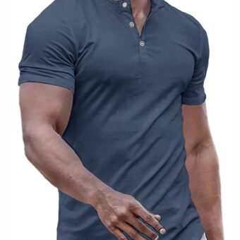 JMIERR Men's Muscle Slim Henley Shirts Crewneck Longline T-Shirt Gym Workout Athletic Shirt Tees with Button