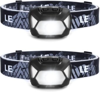 LE 320015 Battery Powered Headlamp - 1500Lux Super Bright LED Head Lamp with Red Light, IPX4 Waterproof Headlights for Outdoor Camping, Hiking, Hunting, Power Outages,...