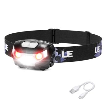 Lepro LED Headlamp Rechargeable - Super Bright Head Lamp with 5 Modes for Camping & Hiking Gear Essentials, IPX4 Waterproof Headlight Flashlight with Red Light, USB Cable Included