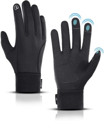 LERWAY Winter Warm Gloves, Thermal Black Warm Gloves for Men Women Waterproof Touchscreen Non-Slip Freezer Gloves for Driving, Cycling,Hiking,Skating