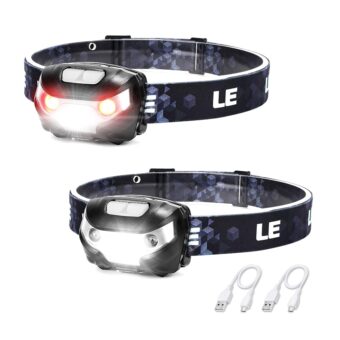 Lighting Ever LED Headlamp Rechargeable 2 Packs - Super Bright Head Lamp with 5 Modes for Camping & Hiking Gear Essentials, IPX4 Waterproof Headlight Flashlight with Red Light,...