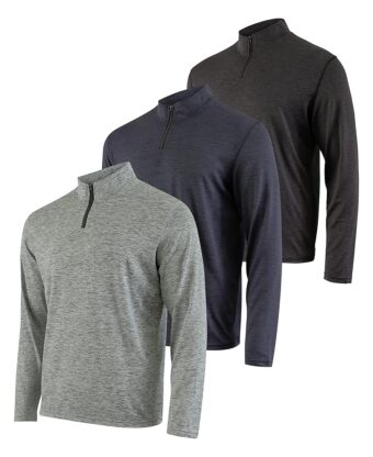 Real Essentials 3 Pack: Men's Dry-Fit Active Quarter Zip Long Sleeve Athletic Performance Pullover (Available in Big & Tall)