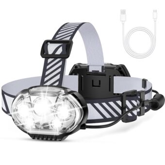 Rechargeable Headlamp, 20000 High Lumen Bright 5 LED Head Lamp with Red White Light, IPX4 Waterproof Headlight,8 Mode Head Flashlight for Outdoor Running Hunting Fishing Hiking...