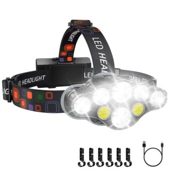 Rechargeable Headlamp, 8 LED 18000 High Lumen Bright Headlamp with Red Light, IPX4 Waterproof USB Headlight, Head Lamp, 8 Modes for Outdoor Running Hunting Hiking Camping Gear