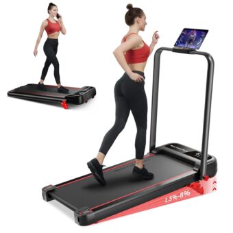 RHYTHM FUN Incline Foldable Treadmill, Walking Pad with Handle Bar 3 Level Incline, 300 Lbs Portable Treadmill for Home Office, Under Desk Compact Treadmill with LED Display...