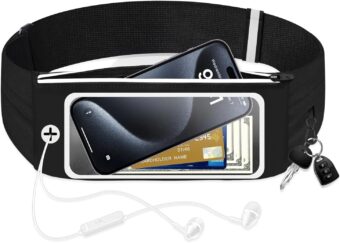 Running Belt Waist Packs with 3 Pockets Touchscreen Window for Women & Men Sweatproof Fitness Belt for iPhone 15 Pro Max 14 Pro Max 13 Pro 12 11 Fit Smartphone Up to 7"