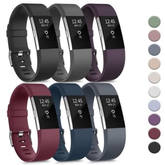 Tobfit 6 PACK Sport Bands Compatible with Fitbit Charge 2 Bands for Women Men, Soft Silicone Waterproof Straps Replacement Wristbands for Fitbit Charge 2 / Charge 2 HR Fitness...